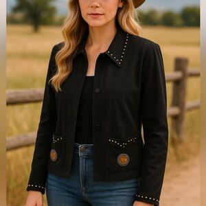 Vintage Double D Ranch Black Studded Artisan "John Yellow Flower" Jacket RARE